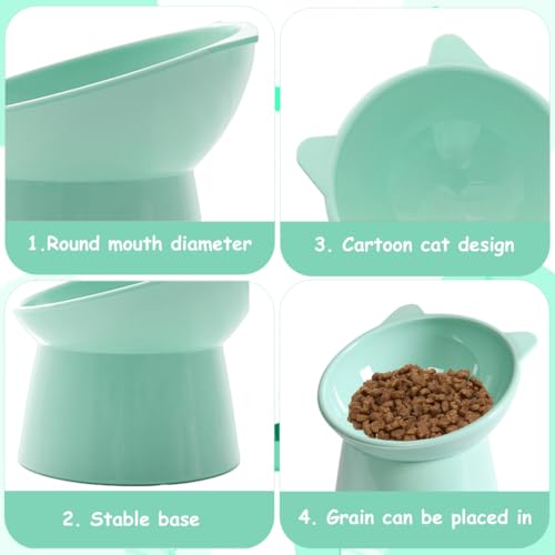Qpets® Cat Feeding Bowl, 11.5cm Elevated Cat Bowl Feeder, Raised Anti Vomiting 45°Slanted Bowl Pet Food Dish Healthy with Anti-Tip Design for Kittens (2Pcs, Green) Qpets® Cat Feeding Bowl, 11.5cm Elevated Cat Bowl Feeder, Raised Anti Vomiting 45°Slanted Bowl Pet Food Dish Healthy with Anti-Tip Design for Kittens (2Pcs, Green)
